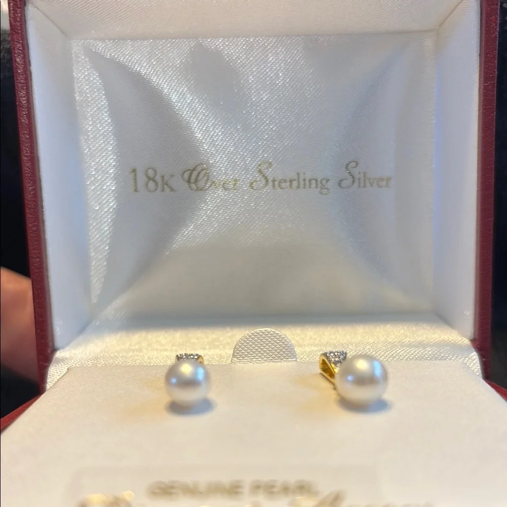 Genuine Pearl Diamond Accent Earrings - Picture 2 of 5